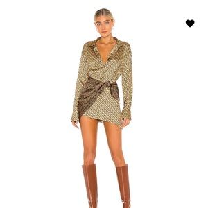 NEW S L’Academie Kamille Mini Dress in Tan & Brown Chain